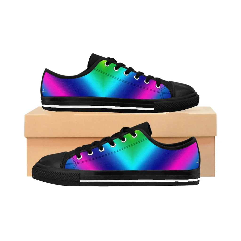 Rainbow Ombre Men's Sneakers, Gay Pride Colorful Futuristic Low Top Shoes For Men (US Size: 7-14)