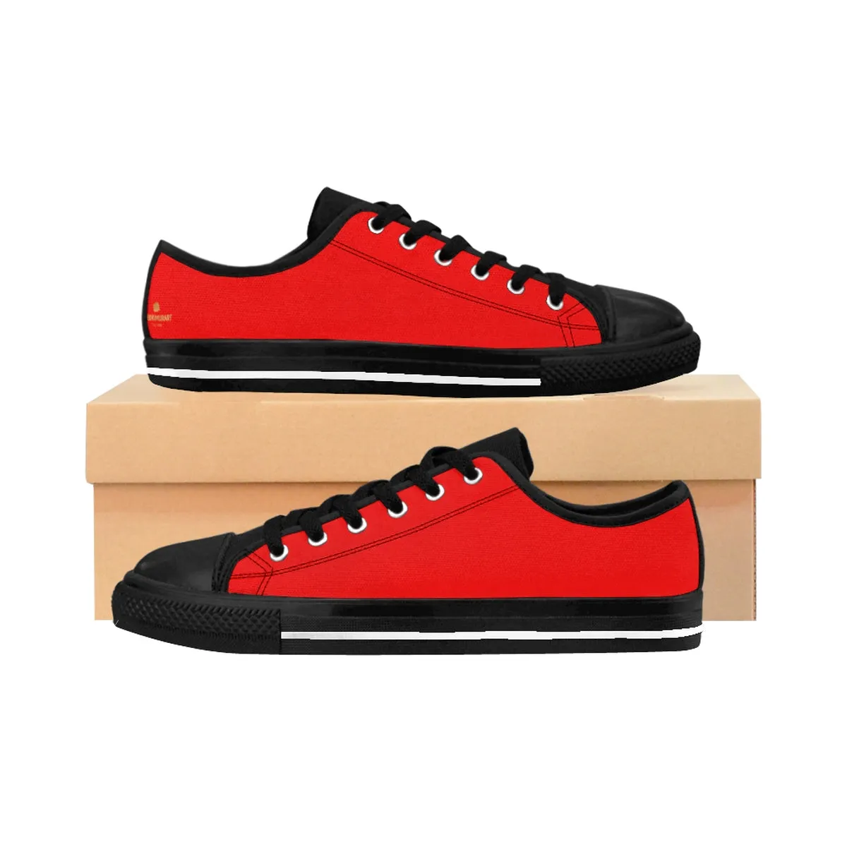 Red Hot Men's Low Tops, Red Solid Color Designer Men's Running Fashion Tennis Sneakers Low Top Shoes