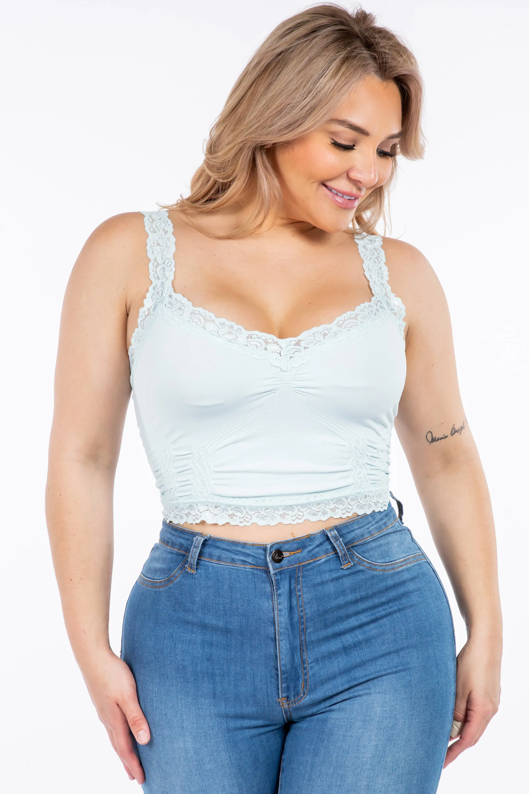 Seamless Bralette Camisole with Lace (Plus Size)