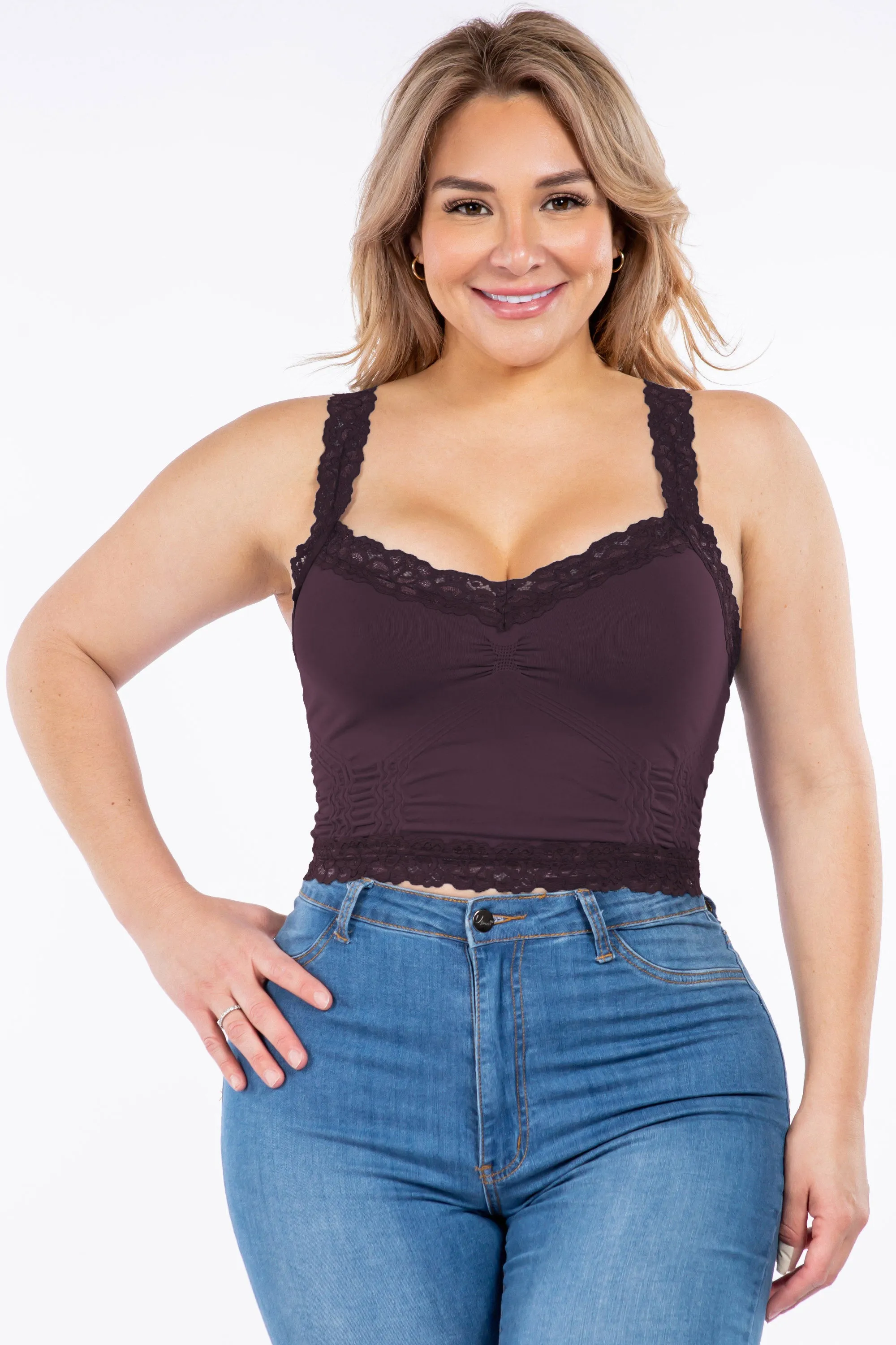 Seamless Bralette Camisole with Lace (Plus Size)