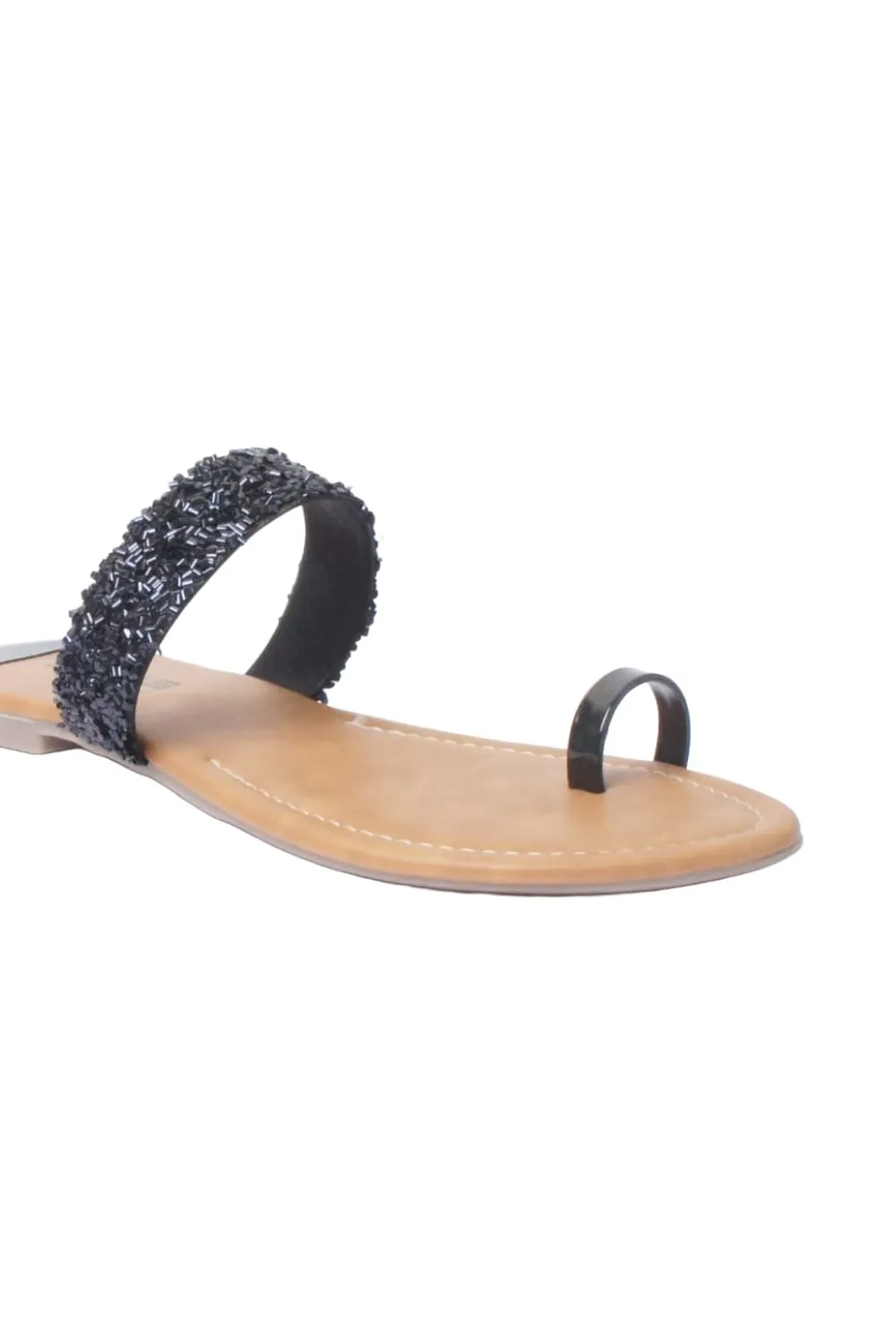 SOLES Classic Black Flat Sandals - Luxurious Elegance