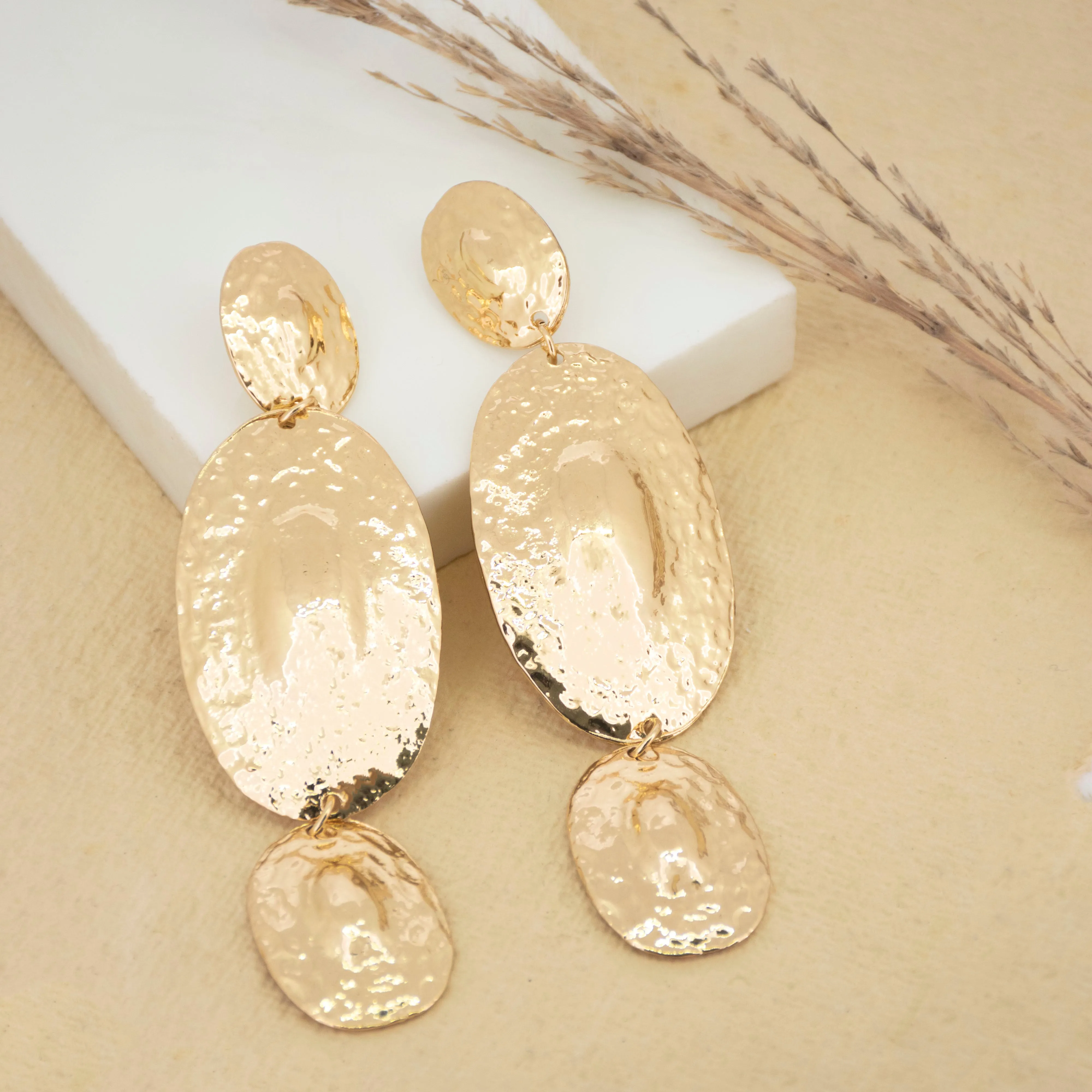 Spiral Groovy Oval Statement Earrings