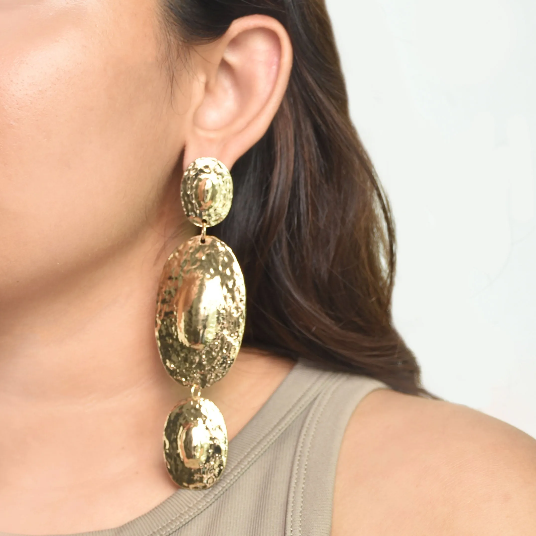 Spiral Groovy Oval Statement Earrings