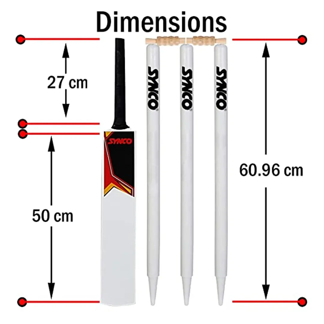 SYNCO Wooden Cricket Kit with Tennis Ball Size-5 Combo for Age Group 5-10 Years