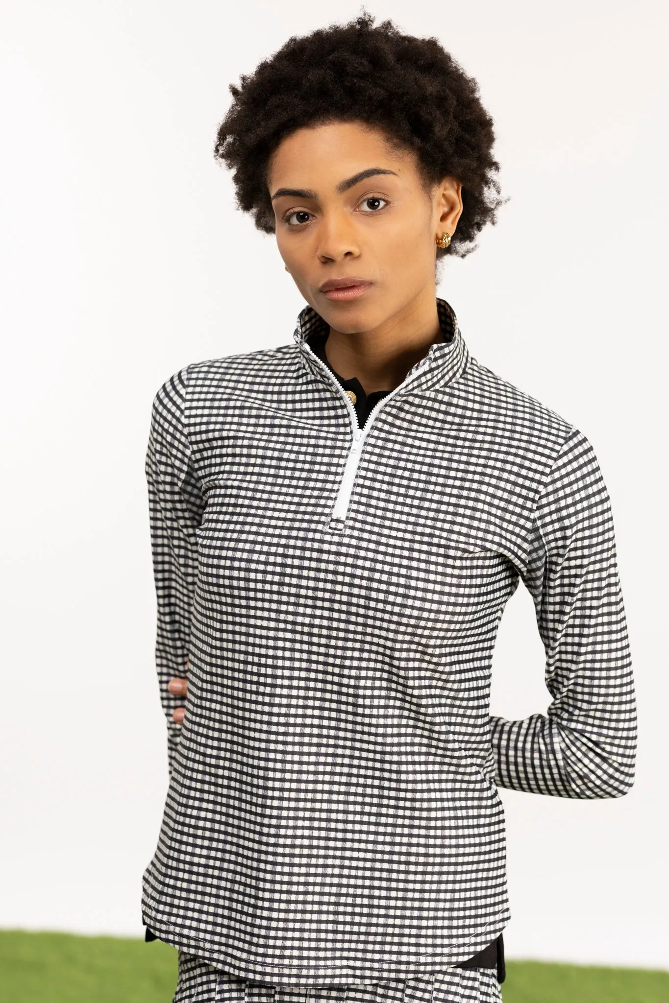 The Ava 1/4 Zip - French Gingham