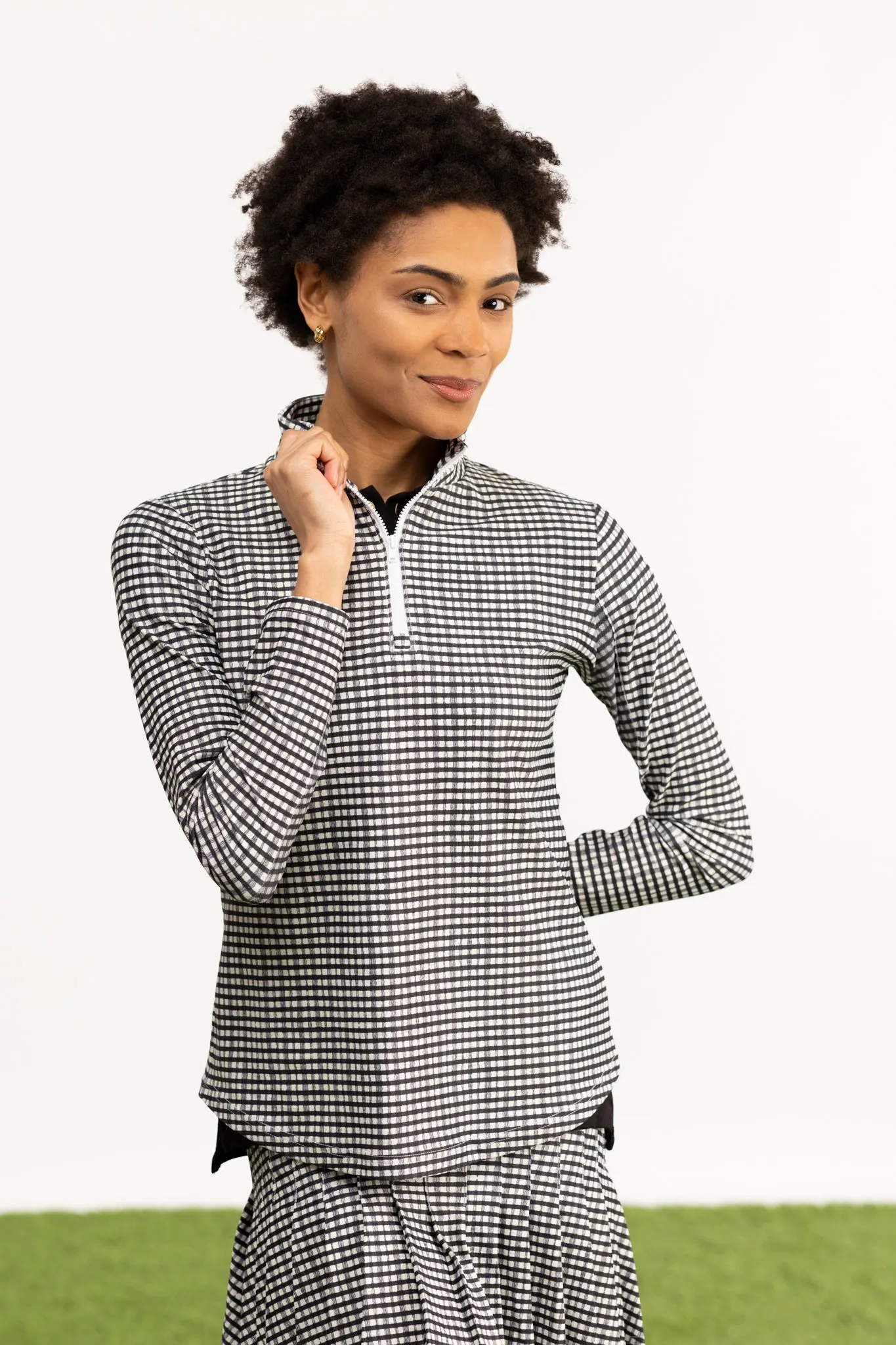 The Ava 1/4 Zip - French Gingham