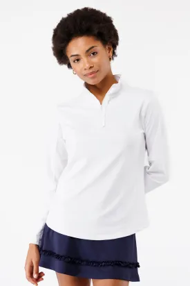 The Ava 1/4 Zip with Ruffle - White