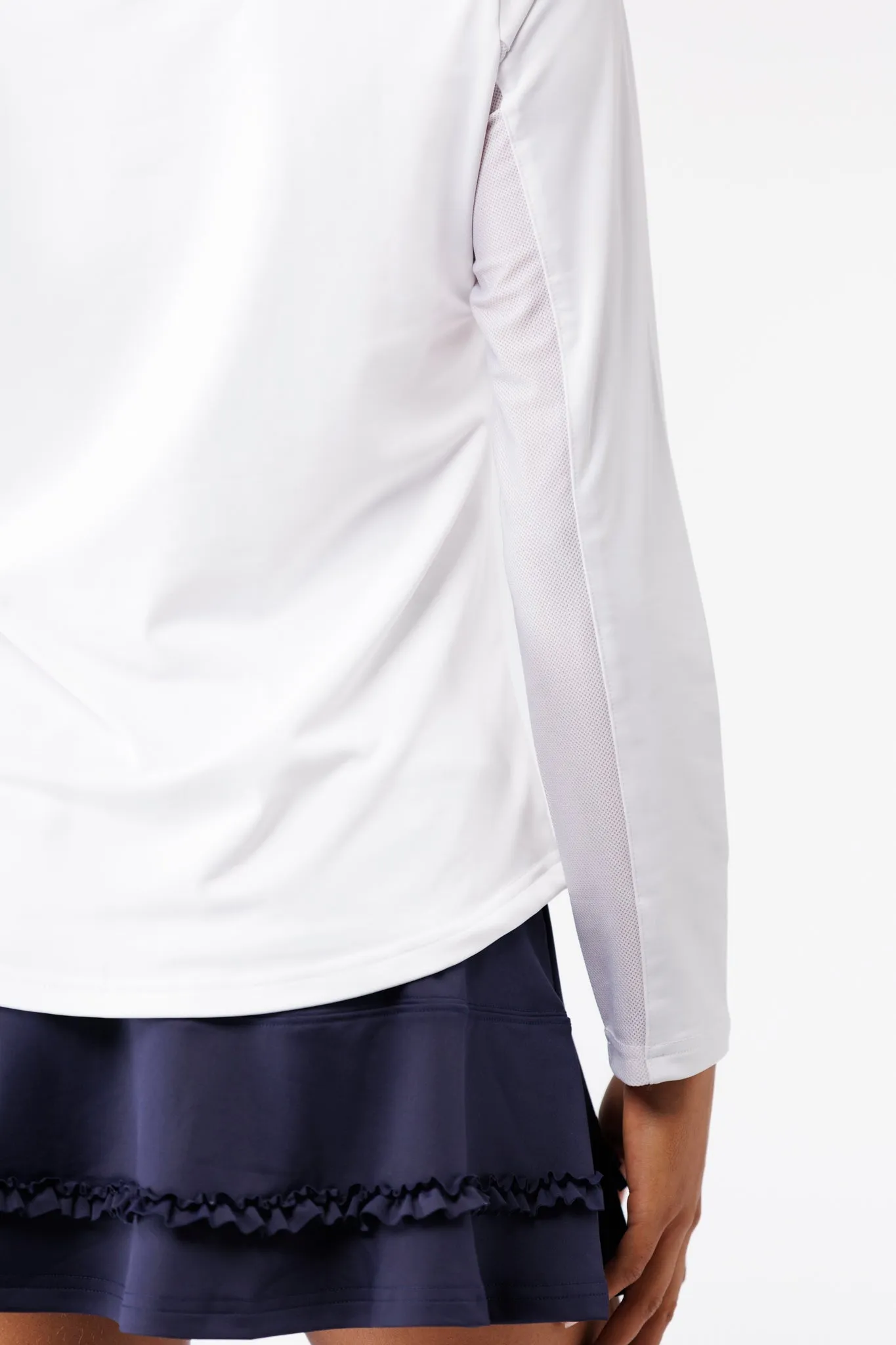 The Ava 1/4 Zip with Ruffle - White