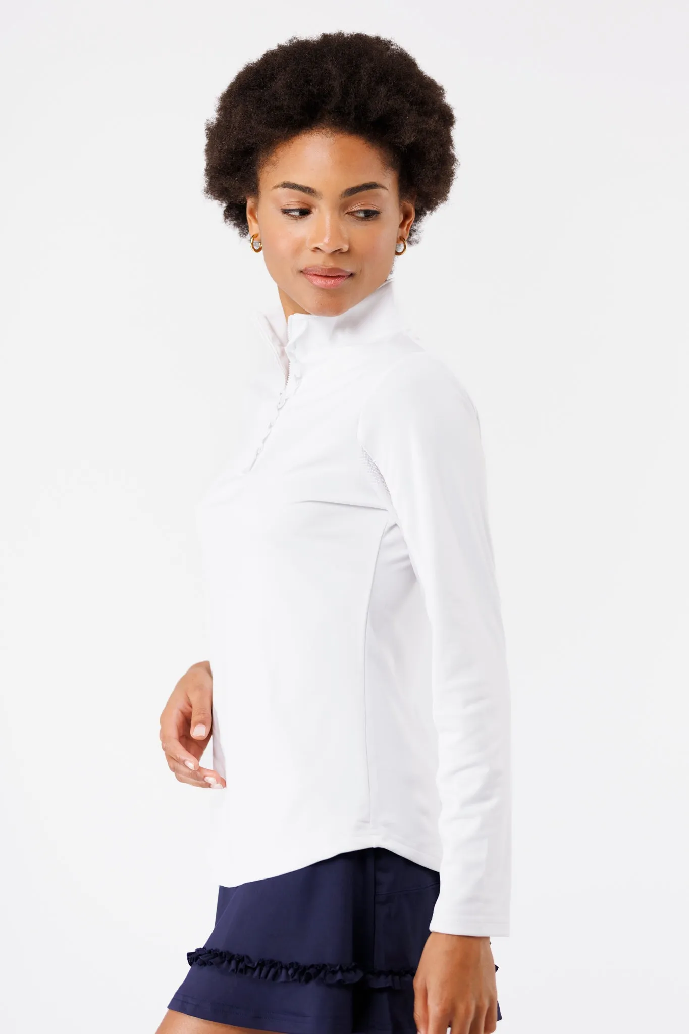 The Ava 1/4 Zip with Ruffle - White