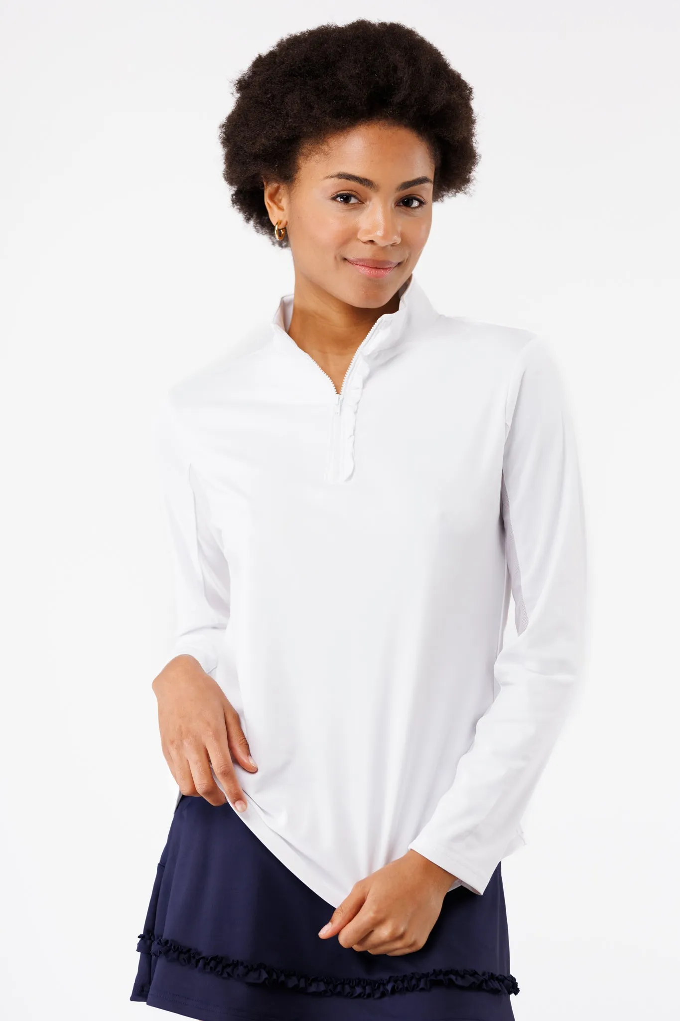 The Ava 1/4 Zip with Ruffle - White