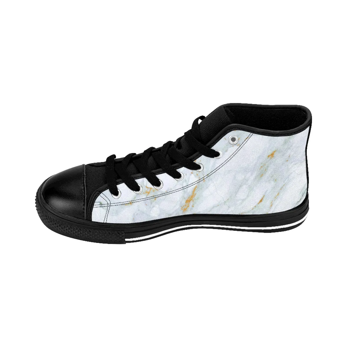 White Marbled Men's High Tops, White Gray Marble Abstract Print Premium Quality Men's High-Top Fashion Sneakers (US Size 6-14)