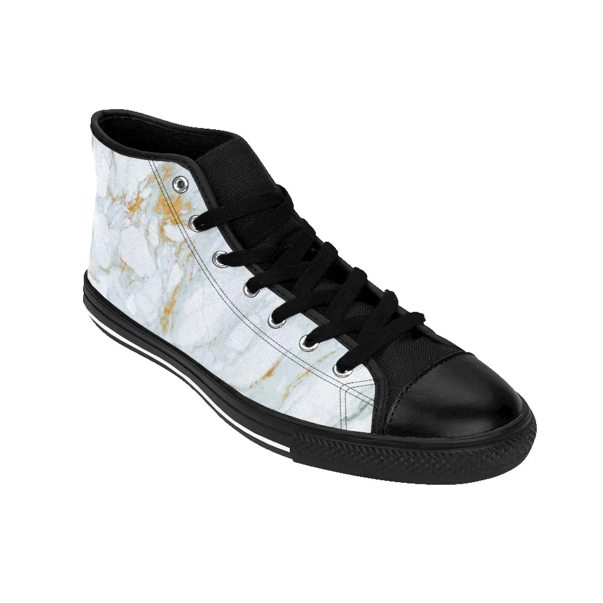 White Marbled Men's High Tops, White Gray Marble Abstract Print Premium Quality Men's High-Top Fashion Sneakers (US Size 6-14)