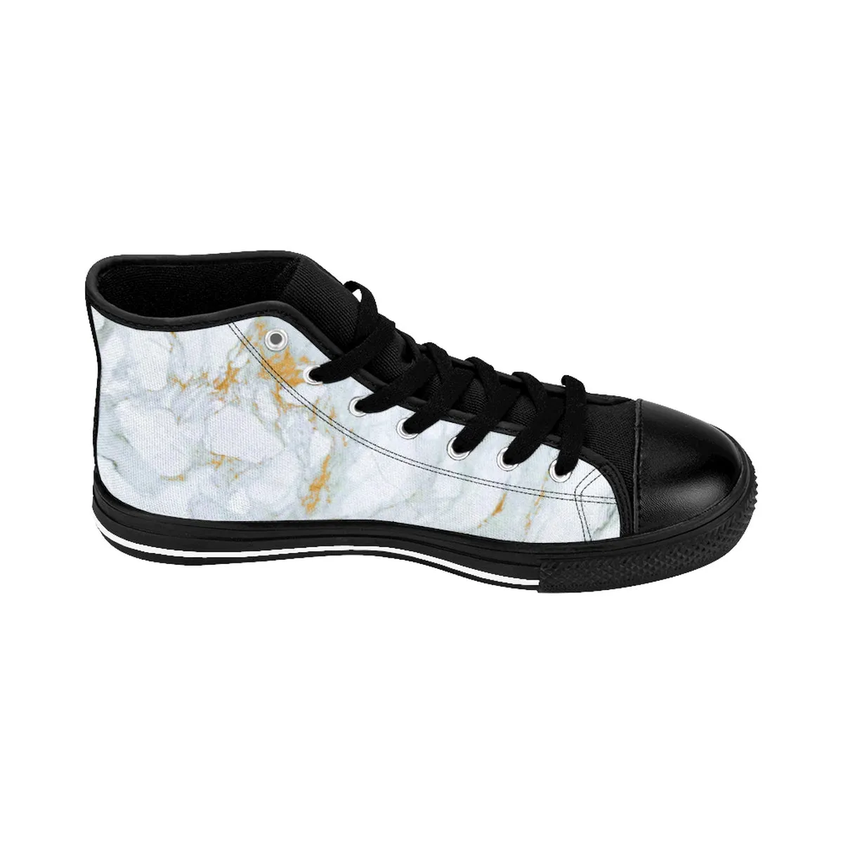 White Marbled Men's High Tops, White Gray Marble Abstract Print Premium Quality Men's High-Top Fashion Sneakers (US Size 6-14)