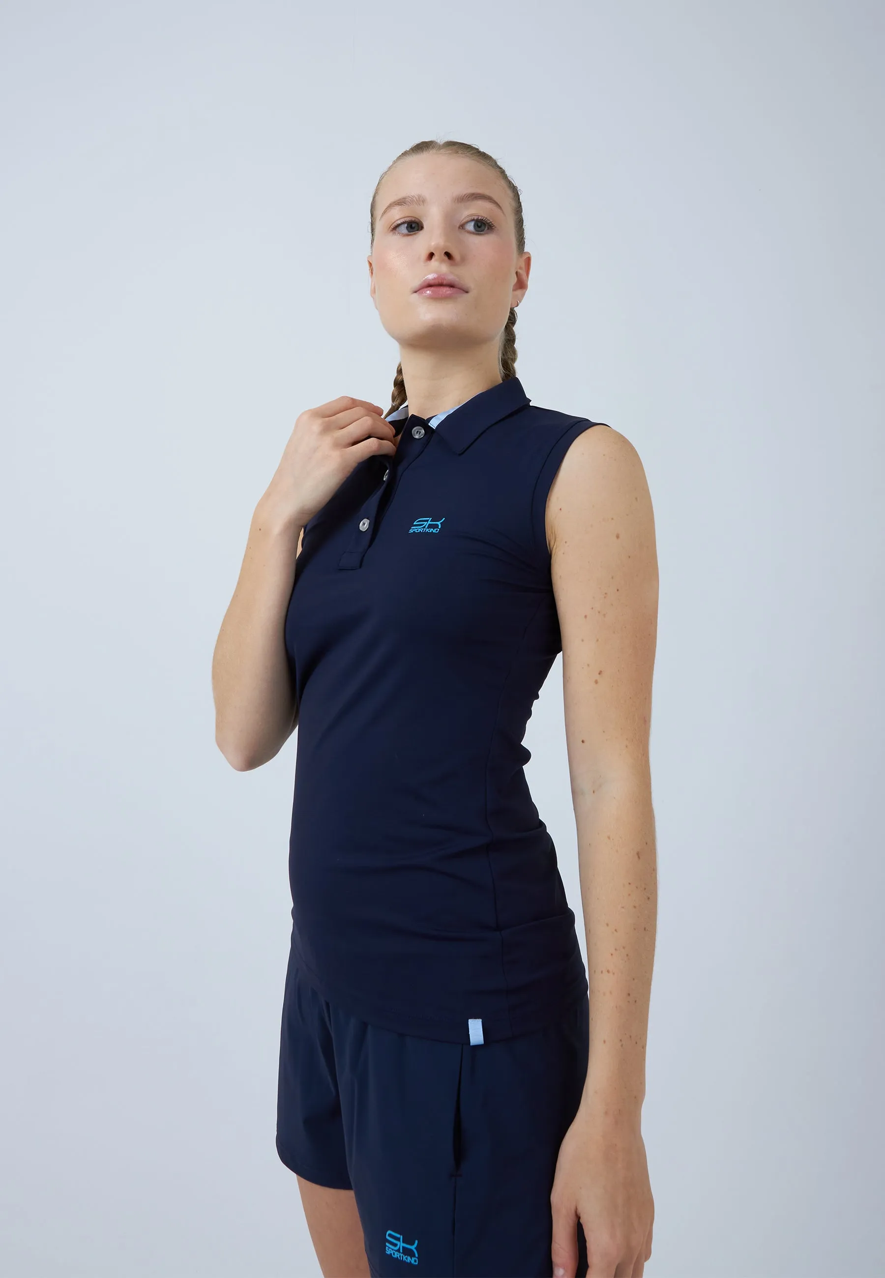 Women Tennis Polo Shirt sleeveless, navy blue